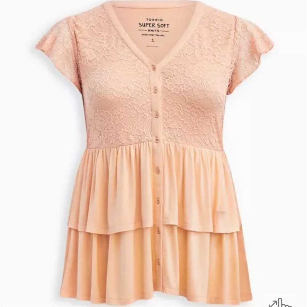 Torrid Size 0 Lace Bodice Tiered Babydoll Top
